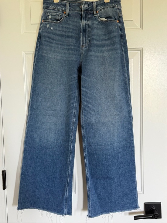 PAIGE Denim - PAIGE Anessa Blue Wide-Leg Raw Hem Jeans